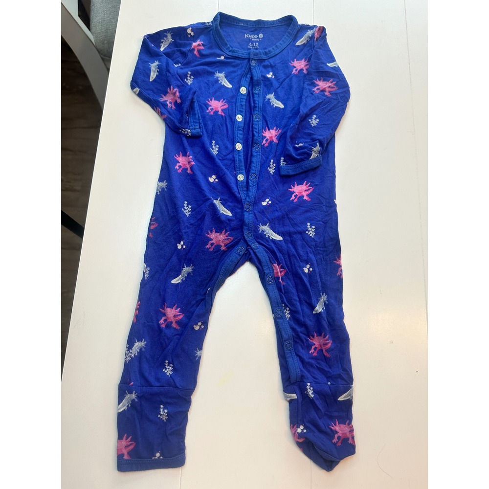 Kyte Baby Footie Sleeper Kids 6-12M Blue Good Axolotl Bamboo Snap Pajamas